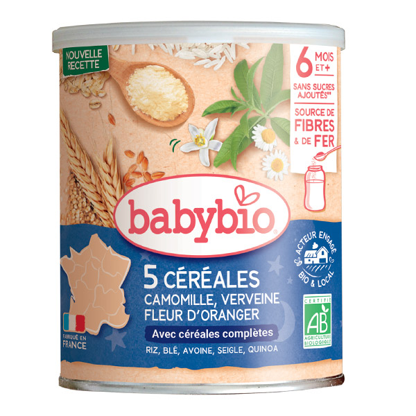 BABYBIO Céréales Verveine Fleur d’Oranger Camomille / BT 220 gr + 6 mois