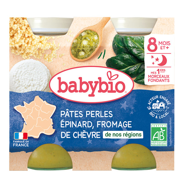 BABYBIO Bonne Nuit Pâtes Epinard Chèvre 200 gr + 8 mois
