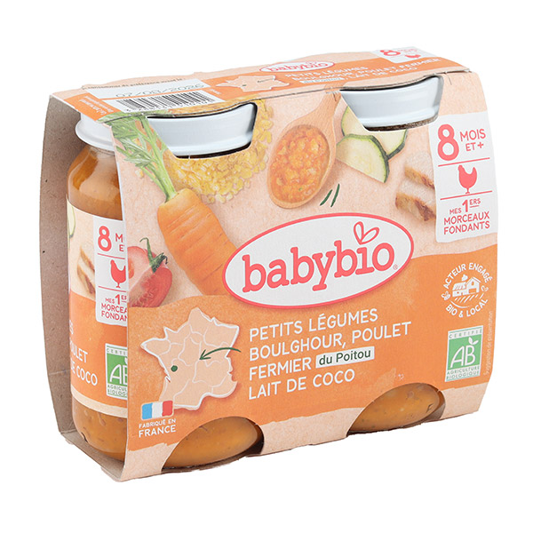 BABYBIO Légumes Boulghour Poulet Fermier Lait de Coco 200 gr + 8 mois