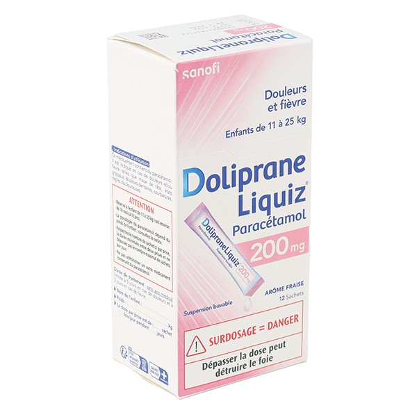 DOLIPRANELIQUIZ SUSP sans sucre en 200 mg sachet 12