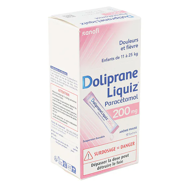 DOLIPRANELIQUIZ SUSP sans sucre en 200 mg sachet 12