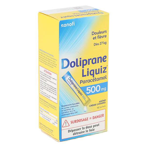 DOLIPRANELIQUIZ SUSP sans sucre en 500 mg sachet 12