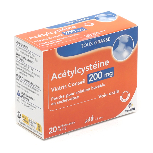 ACETYLCYSTE MYLAN poudre 200 mg, sachet 20