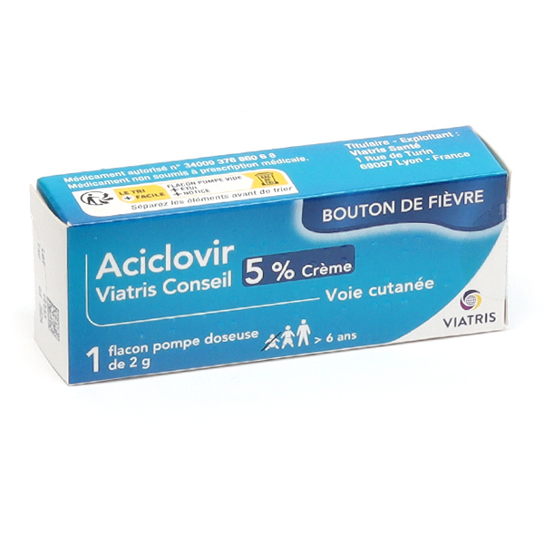 ACICLOVIR MYLAN 5%, crème pompe de 2 gr