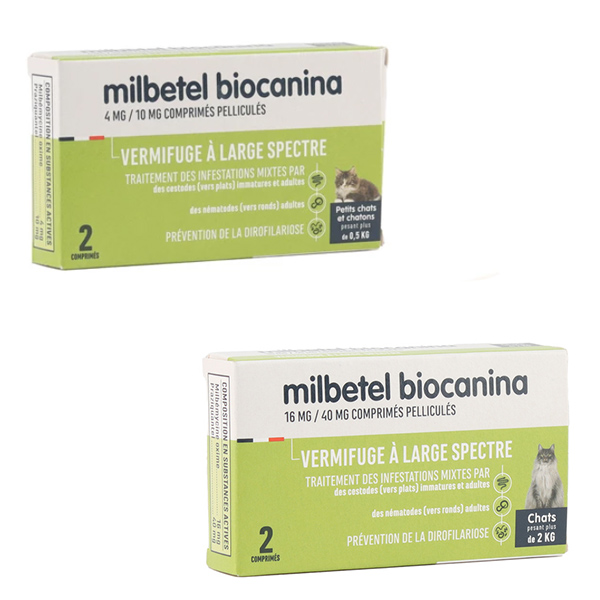 MILBETEL Petit Chat et Chaton 500 gr à 2 kg / BT 2 comprimés AMM