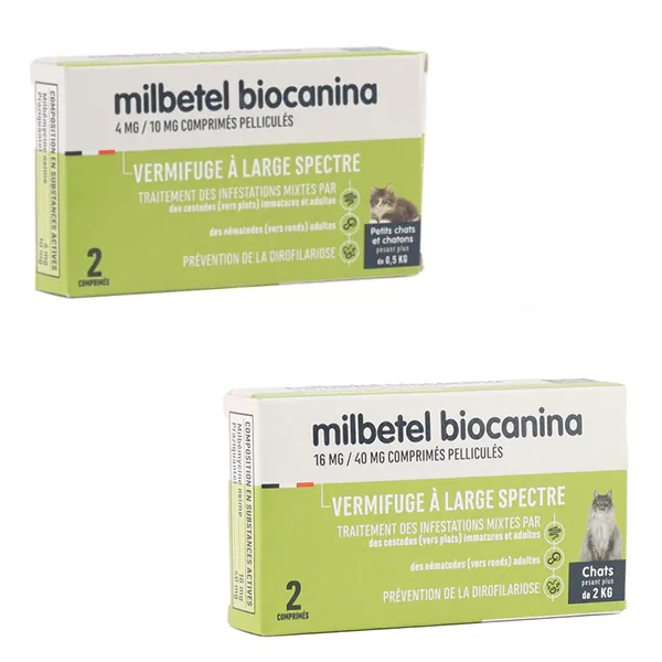 MILBETEL Petit Chat et Chaton 500 gr à 2 kg / BT 2 comprimés AMM