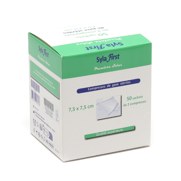 COMPRESSES de Gaze Stériles 7,5 X 7,5 sachet de 2 / BT 50