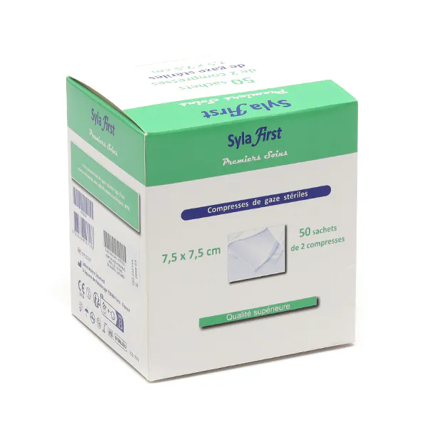 COMPRESSES de Gaze Stériles 7,5 X 7,5 sachet de 2 / BT 50