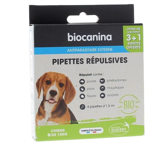 PIPETTE REPULSIVE Chiot et Petit Chien BIO / BT 3 pipettes + 1 offerte